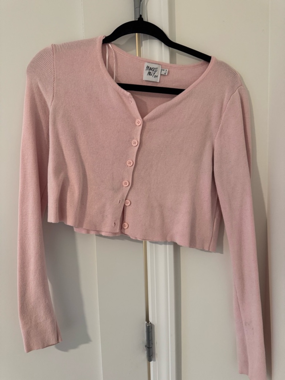 Princess Polly Light Pink Cropped Button Cardigan